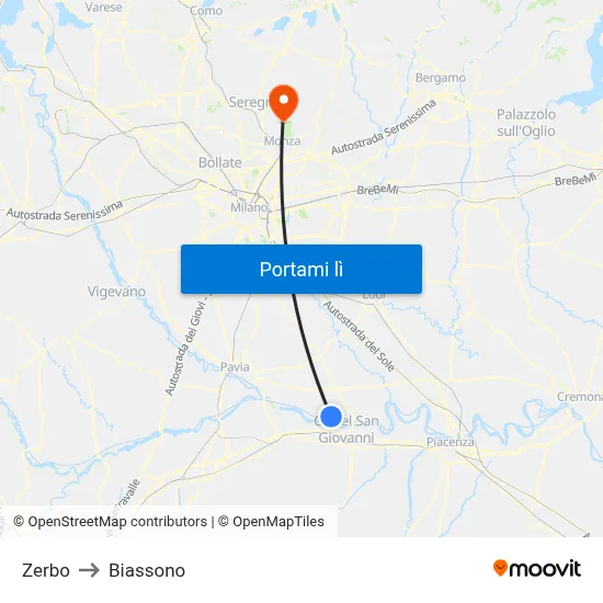 Zerbo to Biassono map