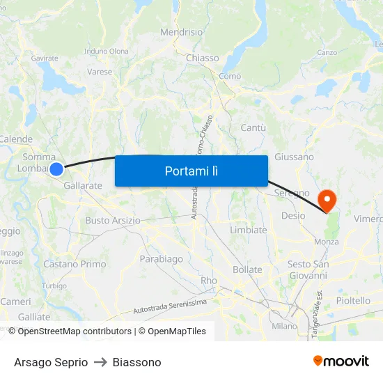 Arsago Seprio to Biassono map