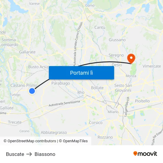 Buscate to Biassono map