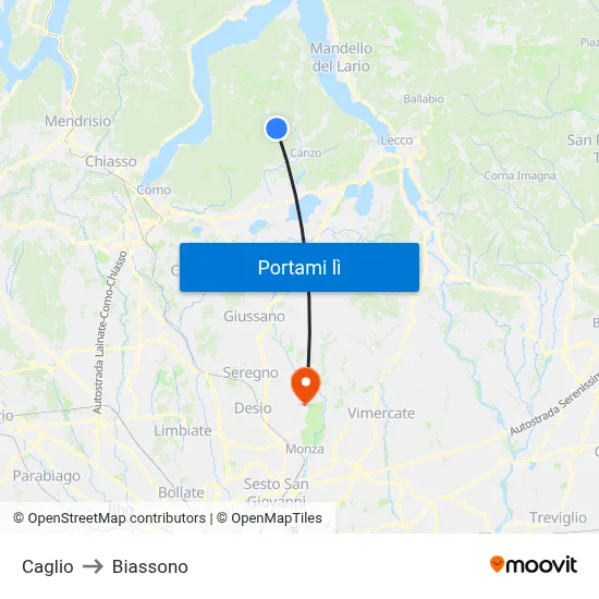 Caglio to Biassono map