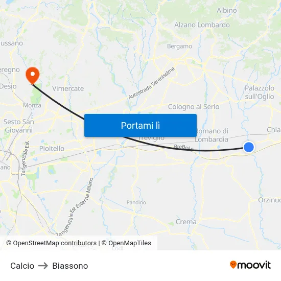 Calcio to Biassono map