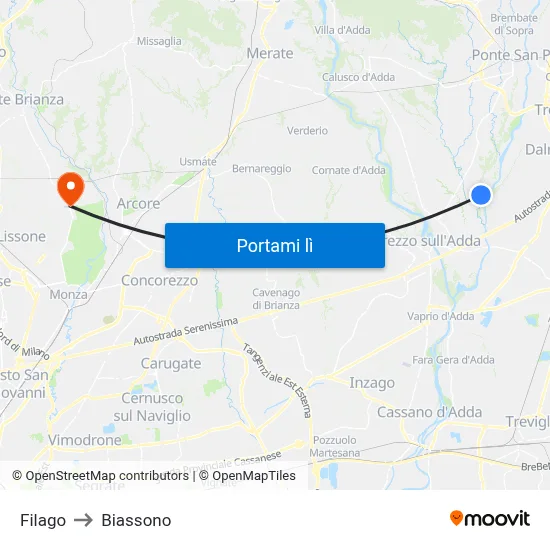 Filago to Biassono map