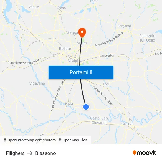 Filighera to Biassono map