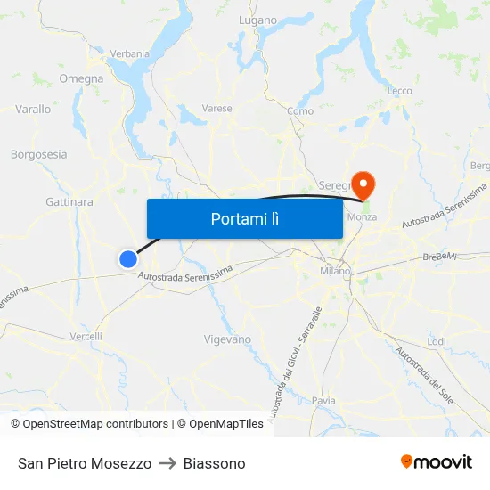 San Pietro Mosezzo to Biassono map