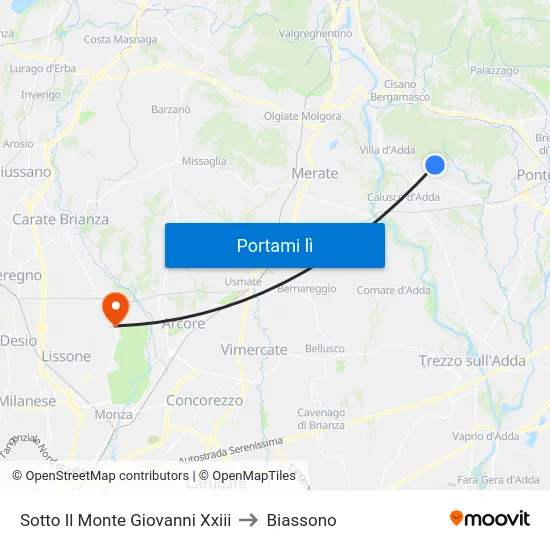 Sotto Il Monte Giovanni Xxiii to Biassono map