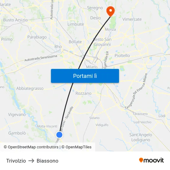 Trivolzio to Biassono map