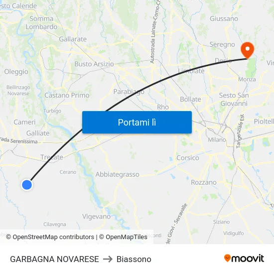GARBAGNA NOVARESE to Biassono map