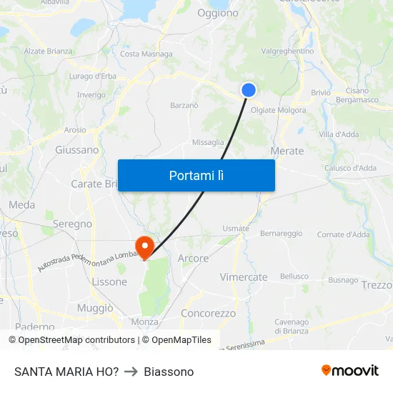 SANTA MARIA HO? to Biassono map
