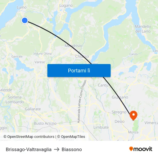 Brissago-Valtravaglia to Biassono map