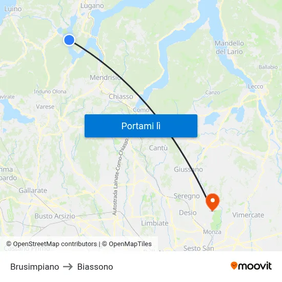 Brusimpiano to Biassono map
