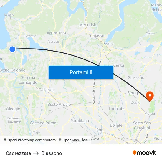 Cadrezzate to Biassono map