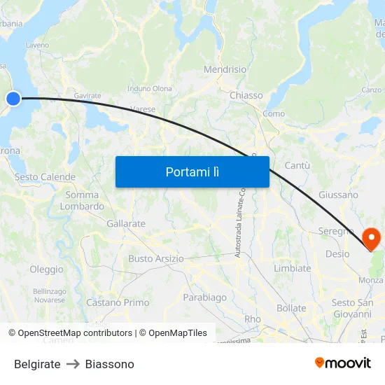 Belgirate to Biassono map