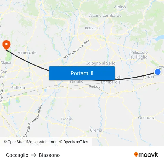 Coccaglio to Biassono map