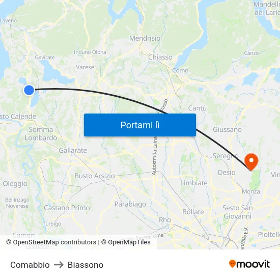 Comabbio to Biassono map