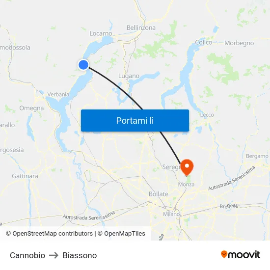 Cannobio to Biassono map