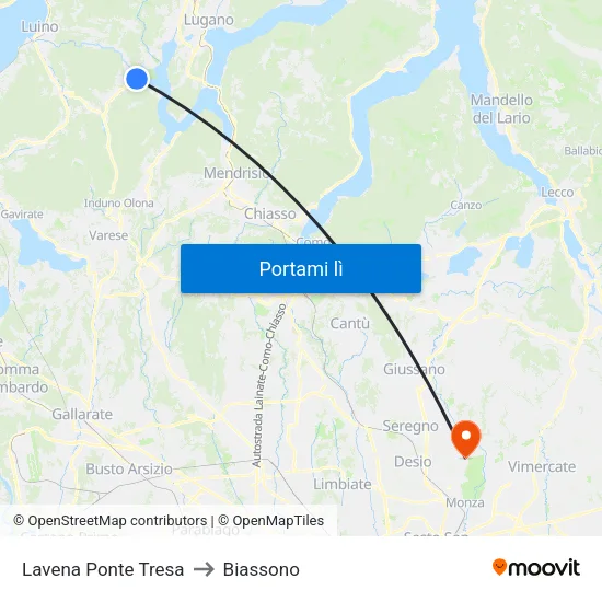 Lavena Ponte Tresa to Biassono map