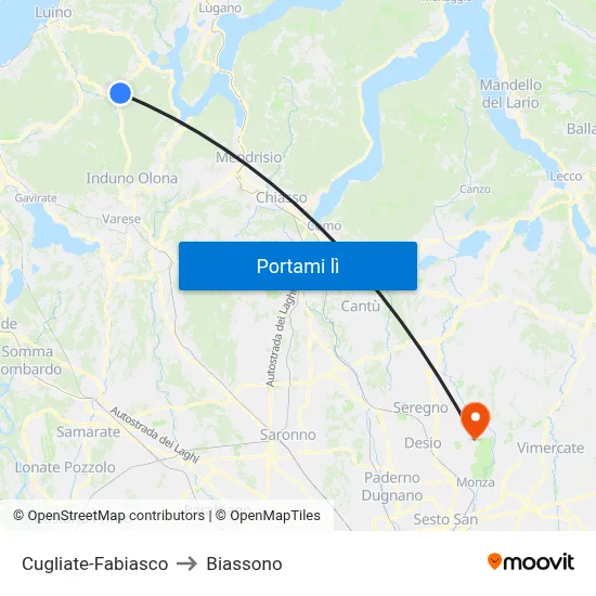 Cugliate-Fabiasco to Biassono map