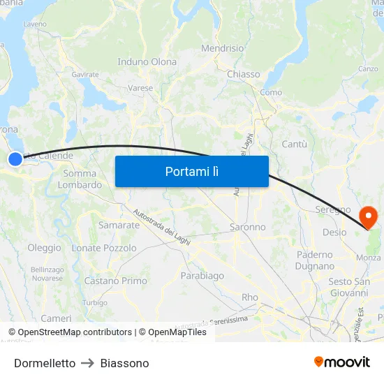 Dormelletto to Biassono map