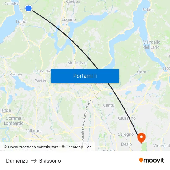 Dumenza to Biassono map