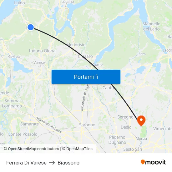 Ferrera Di Varese to Biassono map