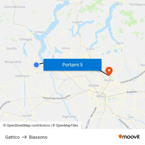 Gattico to Biassono map
