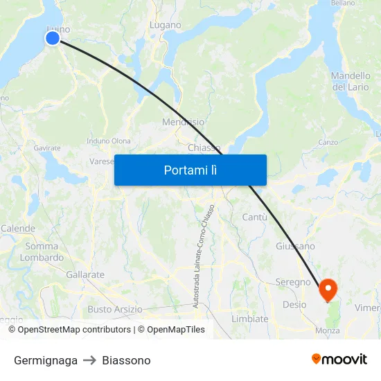 Germignaga to Biassono map