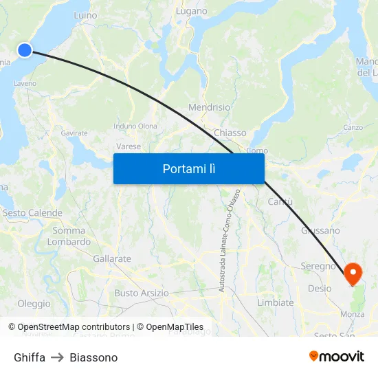 Ghiffa to Biassono map