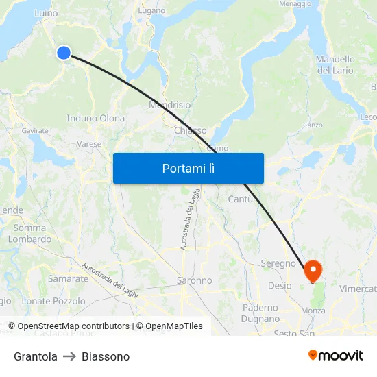 Grantola to Biassono map