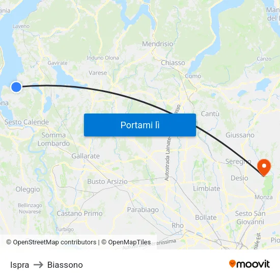 Ispra to Biassono map