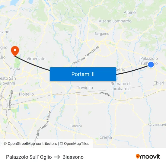 Palazzolo Sull' Oglio to Biassono map