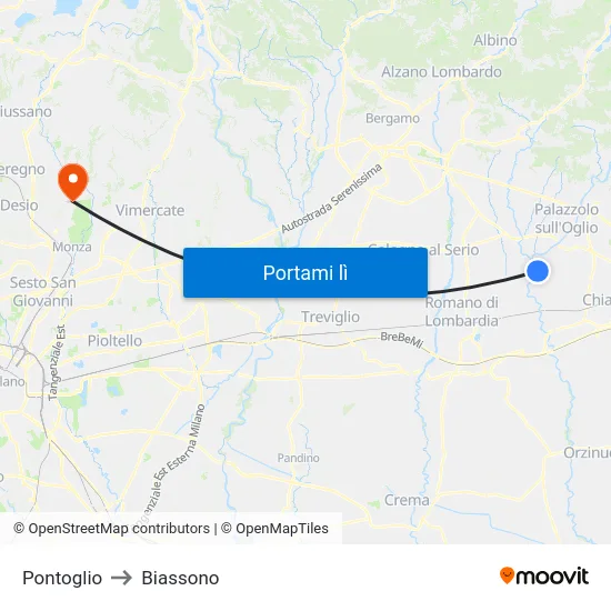 Pontoglio to Biassono map