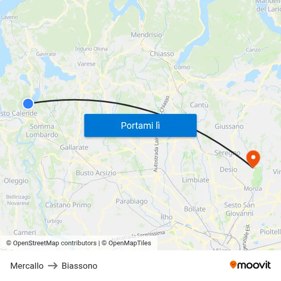 Mercallo to Biassono map