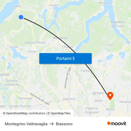 Montegrino Valtravaglia to Biassono map
