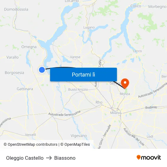 Oleggio Castello to Biassono map