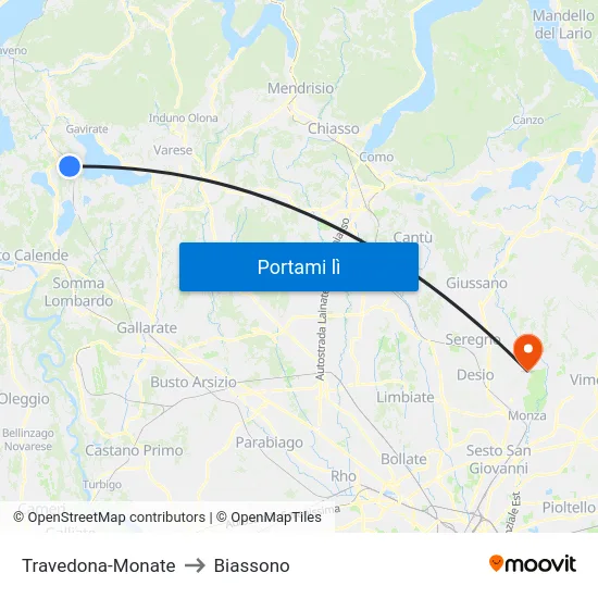 Travedona-Monate to Biassono map