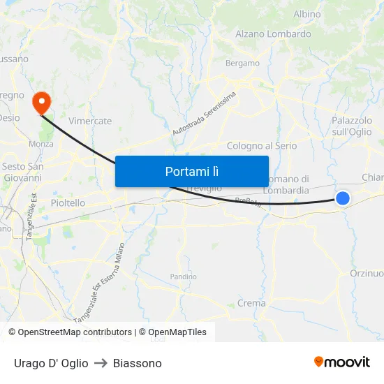 Urago D' Oglio to Biassono map