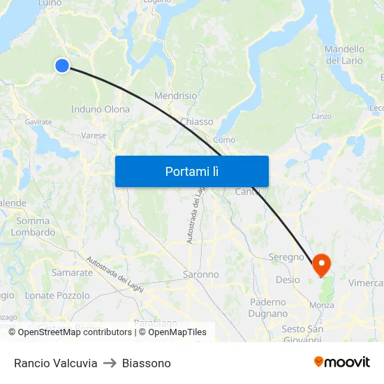 Rancio Valcuvia to Biassono map