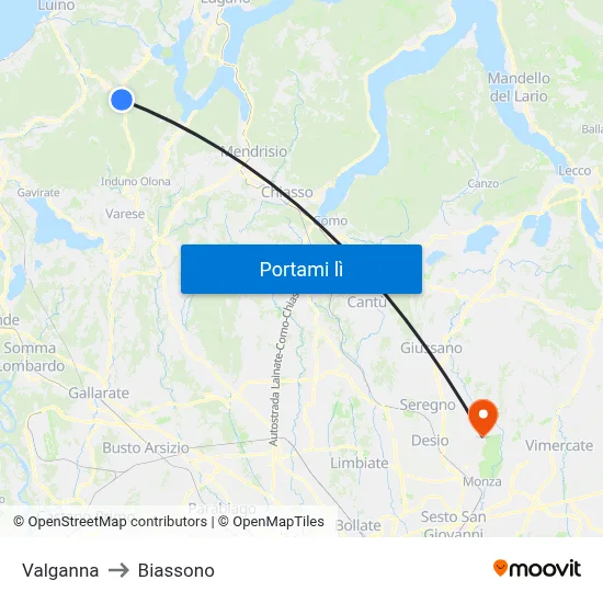 Valganna to Biassono map