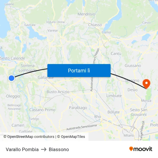 Varallo Pombia to Biassono map