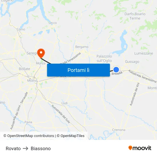 Rovato to Biassono map