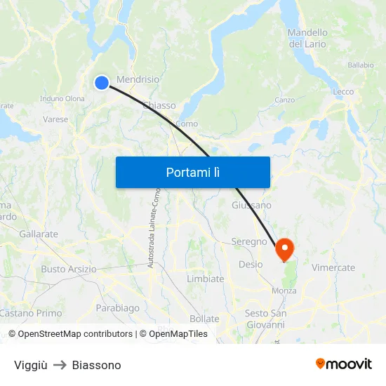 Viggiù to Biassono map