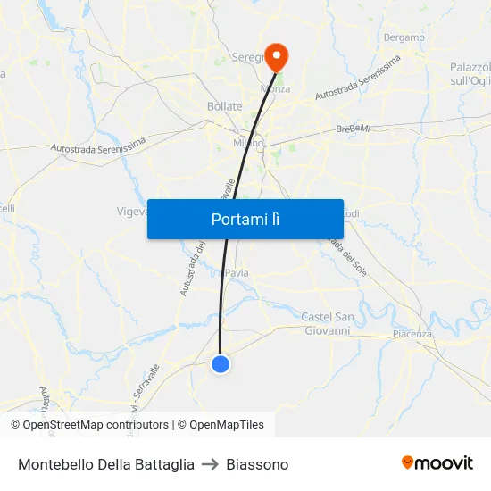 Montebello Della Battaglia to Biassono map