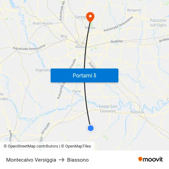 Montecalvo Versiggia to Biassono map