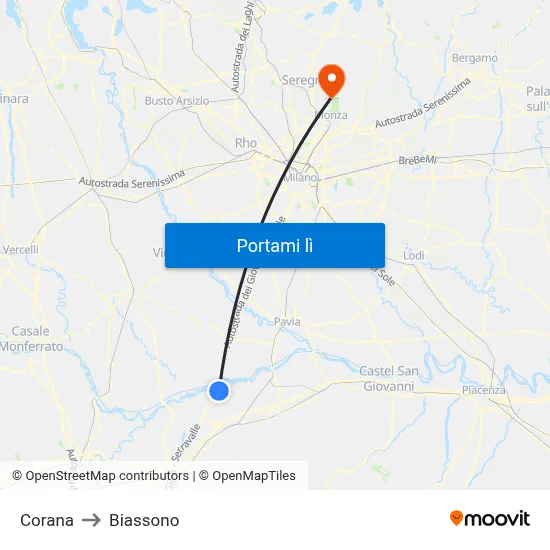Corana to Biassono map
