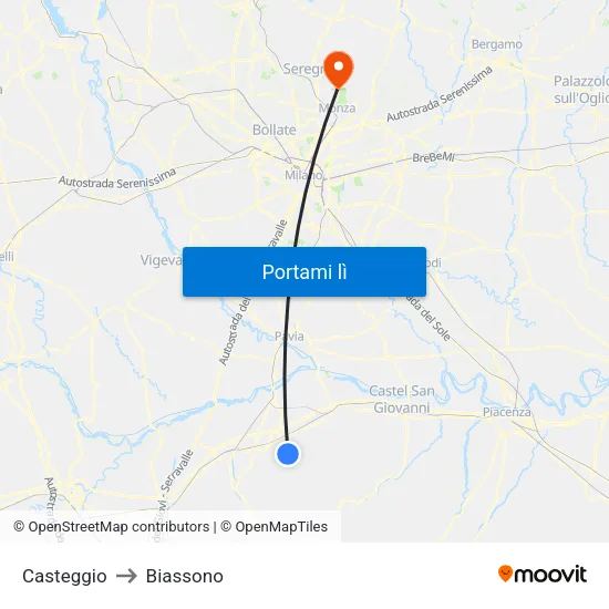 Casteggio to Biassono map