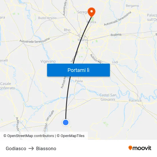 Godiasco to Biassono map