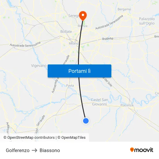 Golferenzo to Biassono map