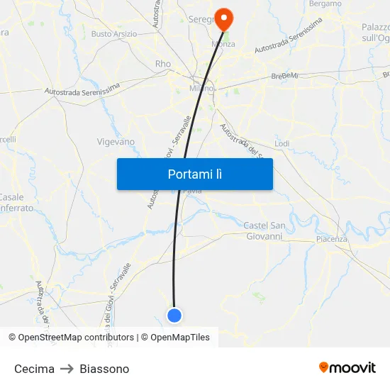 Cecima to Biassono map