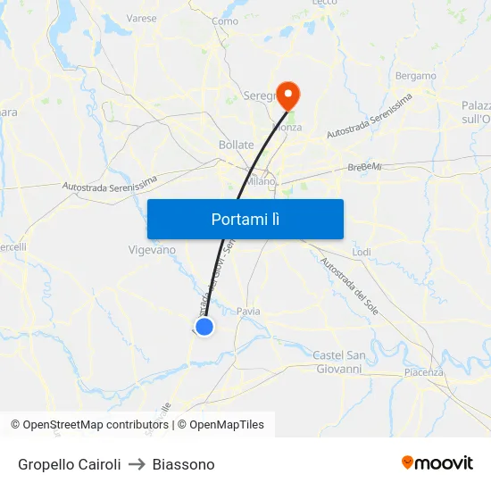 Gropello Cairoli to Biassono map