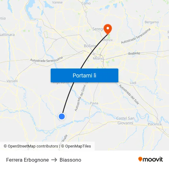 Ferrera Erbognone to Biassono map